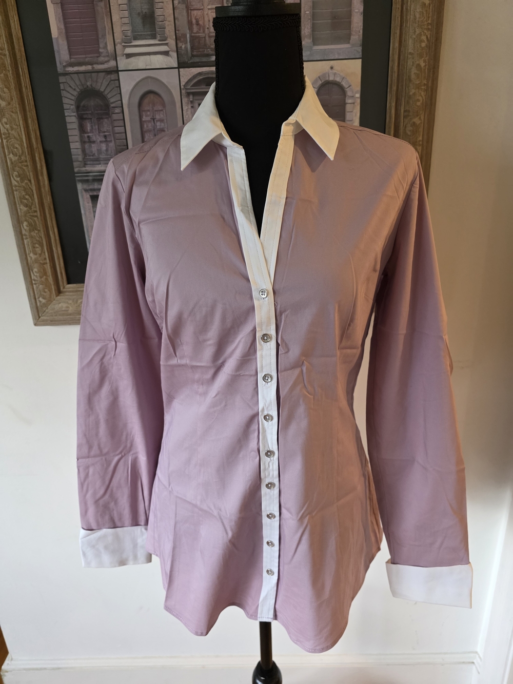 Women's Lavender Button-Down Shirt with Contrasting White Collar
